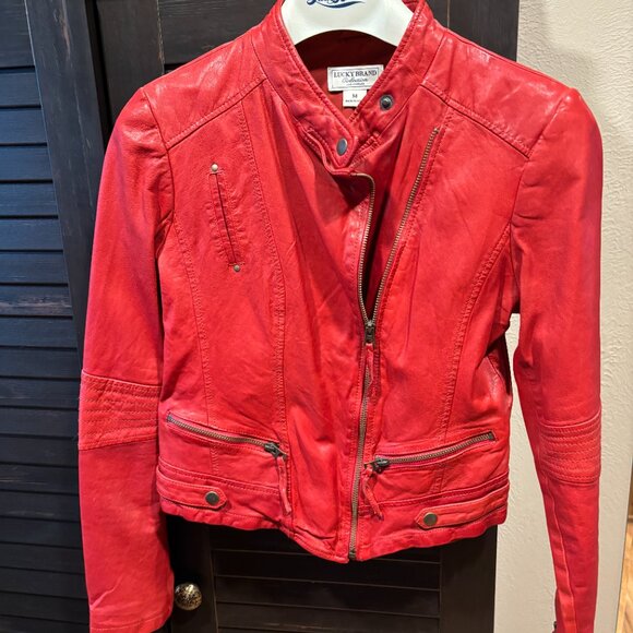 Lucky Brand Red Leather Motorcycle Jacket NEW - Picture 4 of 6